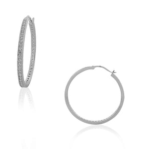 925 Sterling Silver White Clear CZ Hoop Earrings 1.60"