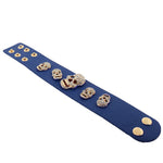 Fashion Alloy Blue Faux PU Leather White CZ Skull Wristband Bracelet