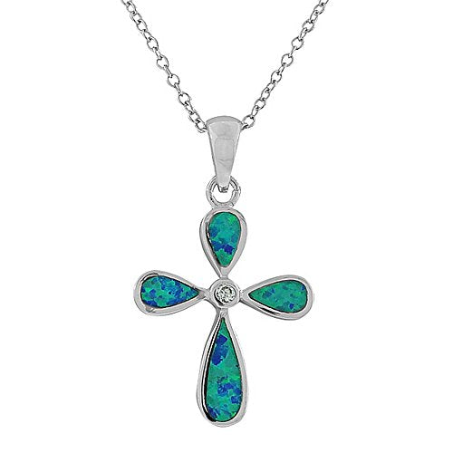 925 Sterling Silver Womens Latin Religious Cross Pink Simulated Opal Pendant Necklace