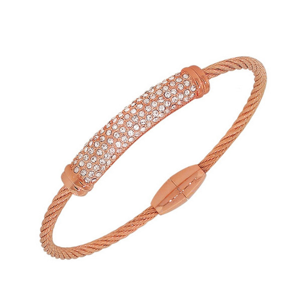 Fashion Alloy Rose Gold-Tone White CZ Twisted Cable Bangle Bracelet
