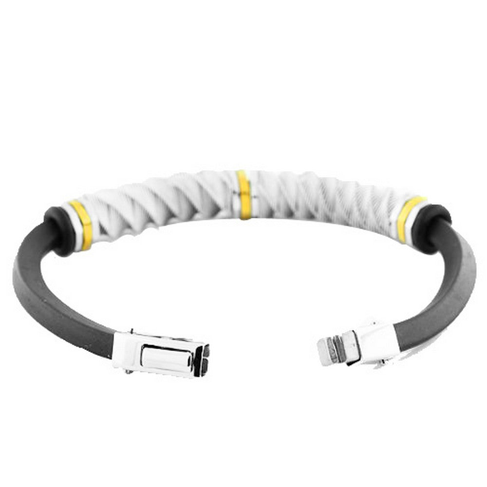 Stainless Steel Black Rubber Silicone Two-Tone Men's Bracelet