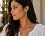 925 Sterling Silver Hoshen Multicolor CZ Dangle Earrings for Women