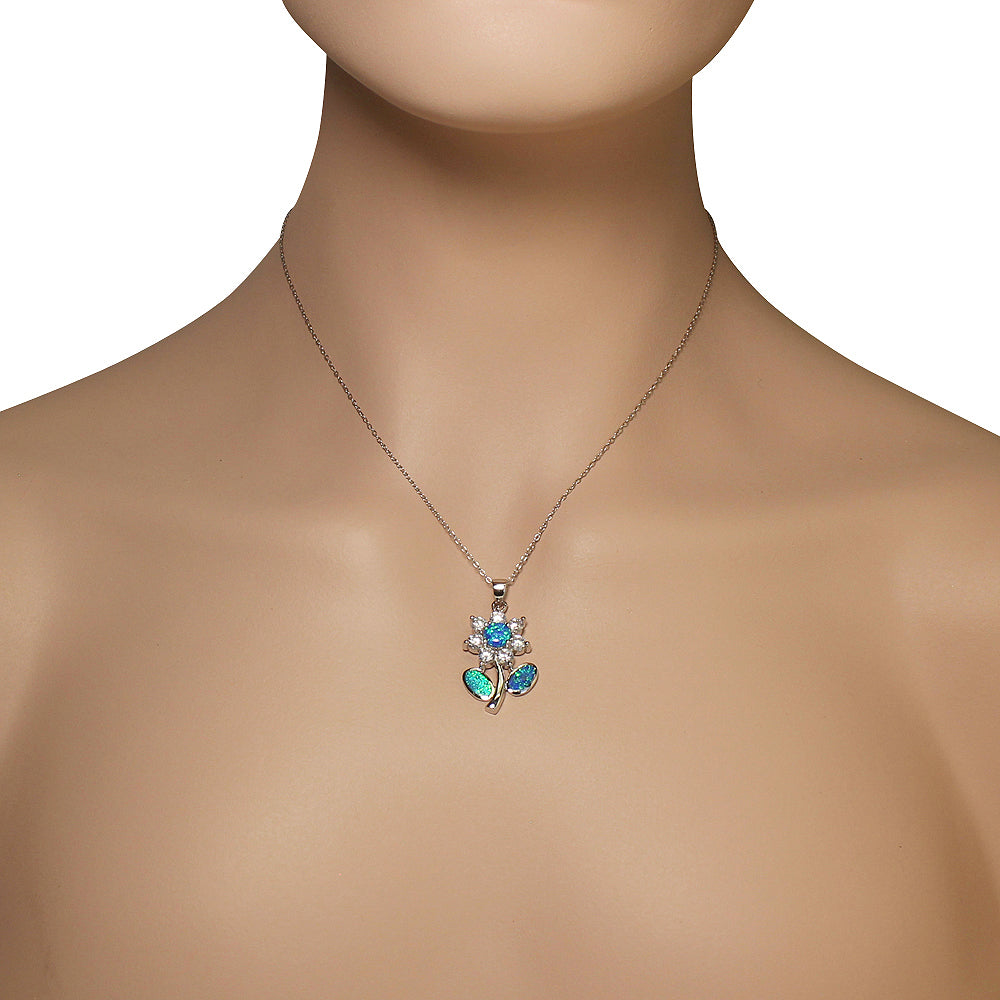 Opal Flower Charm Necklace