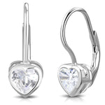 925 Sterling Silver Hoop Dangle Love Heart CZ Earrings, 0.7"