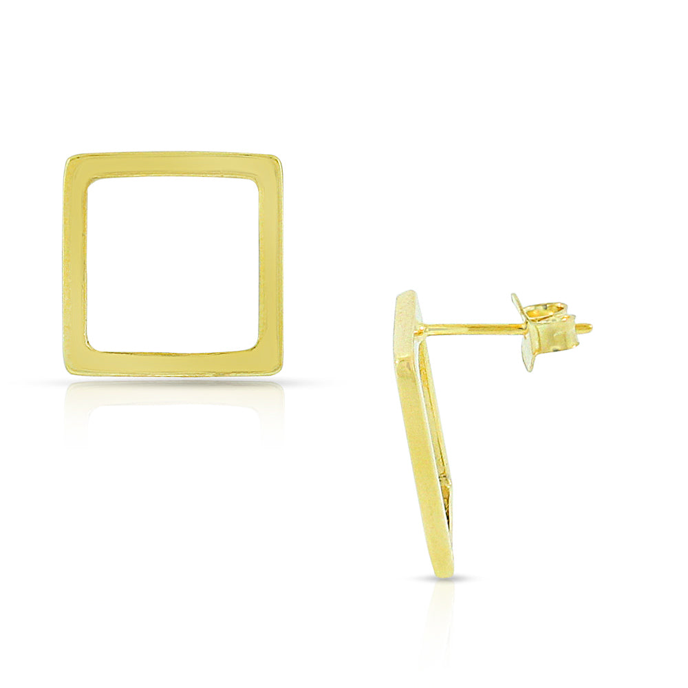 925 Sterling Silver Cut-Out Shape Geometric Geo Square Stud Earrings, 0.55"