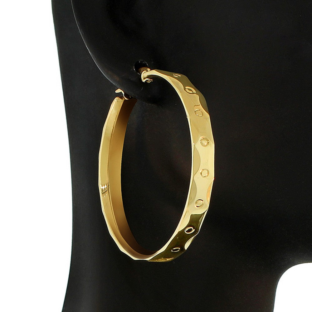 Stainless Steel Yellow Gold-Tone Classic Round Hoop Earrings