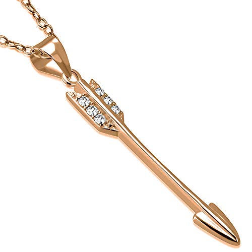 Rose Gold Vertical Arrow Necklace Pendant Sterling Silver Cubic Zirconia