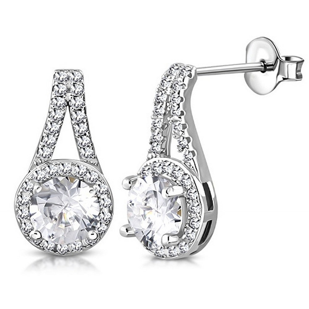 925 Sterling Silver White CZ Solitaire Womens Stud Earrings