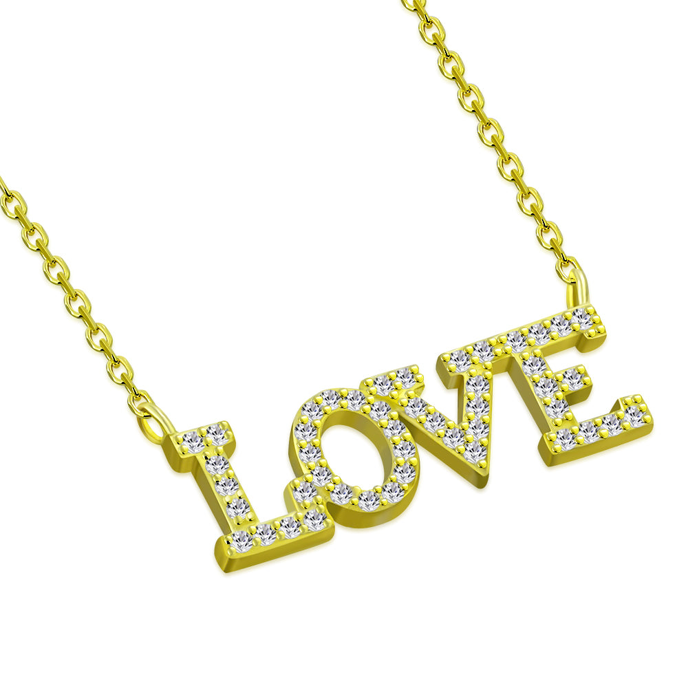 Love Necklace Pendant 925 Sterling Silver Cubic Zirconia