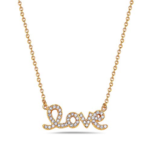 925 Sterling Silver Love Heart Charm Script White CZ Pendant Necklace