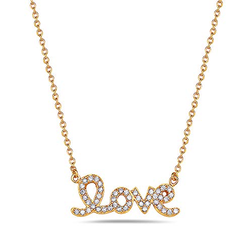 Gold Cursive Love Necklace Sterling Silver Cubic Zirconia