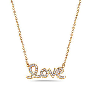 925 Sterling Silver Love Heart Charm Script White CZ Pendant Necklace