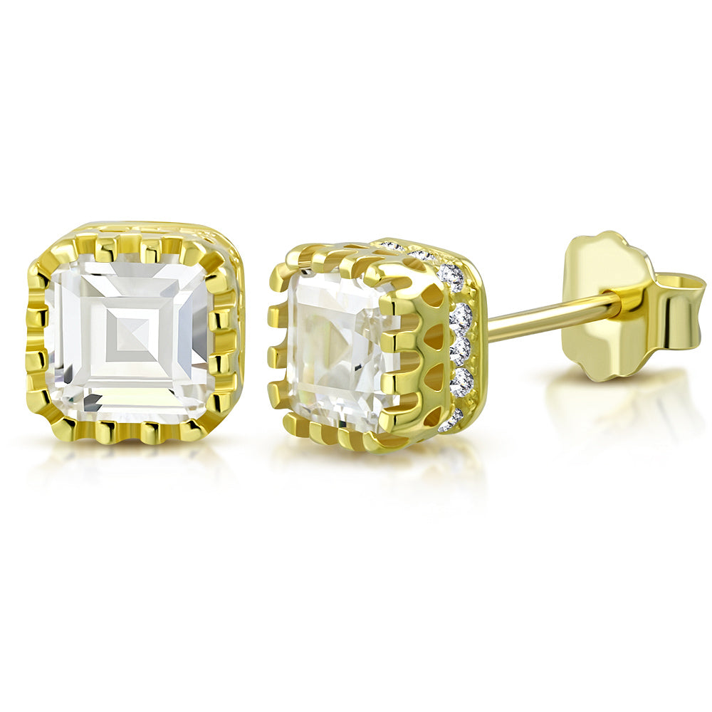 925 Sterling Silver Clear White CZ Square Stud Earrings, 0.25"