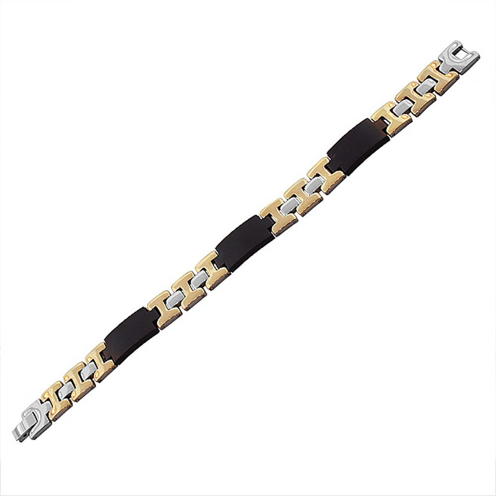 Stainless Steel Black Yellow Gold-Tone Silver-Tone Men's Link Chain Bracelet