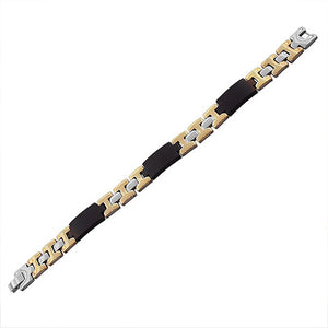 Stainless Steel Black Yellow Gold-Tone Silver-Tone Men's Link Chain Bracelet
