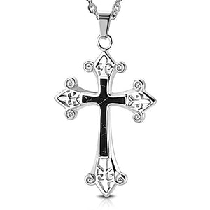 Stainless Steel Silver-Tone Red Large Statement Religious Cross Pendant Necklace