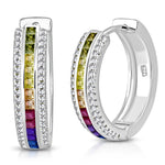 925 Sterling Silver Rainbow CZ Hoop Earrings