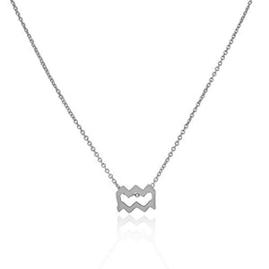 925 Sterling Silver Yellow Gold-Tone Small Zodiac Sign Pendant Necklace - Aquarius