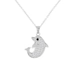 925 Sterling Silver White Clear Black CZ Dolphin Pendant Necklace, 18"
