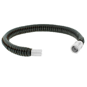 Stainless Steel Brown Leather Silver-Tone Wristband Bracelet