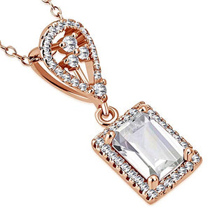 925 Sterling Silver Yellow Gold-Tone Rectangular Teardrop CZ Elegant Pendant Necklace