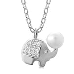 My Daily Styles Adorable 925 Sterling Silver Small Elephant CZ and Simulated Pearl Pendant Necklace - 18" Silver Chain