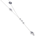 My Daily Styles 925 Sterling Silver CZ Y Necklace for Women with Hamsa, Evil Eye, and Bezel Set CZ Accents - Adjustable Chain 16"-18"