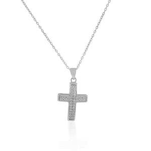 925 Sterling Silver Womens White CZ Classic Cross Religious Pendant Necklace