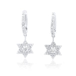 925 Sterling Silver CZ Huggie Dangle Star of David Earrings for Women