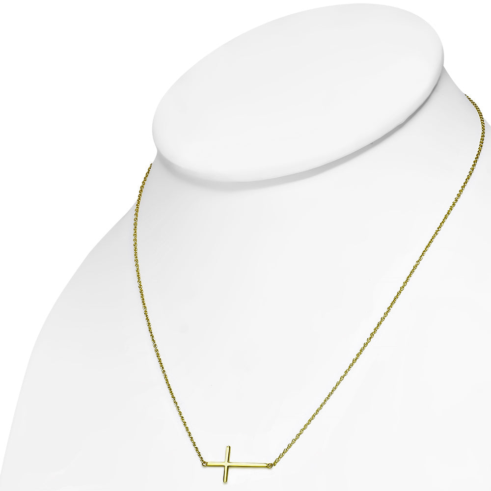 925 Sterling Silver Sideways Cross Necklace for Women