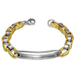 Stainless Steel Silver Yellow Gold-Tone Greek Key Mens Classic Link Bracelet