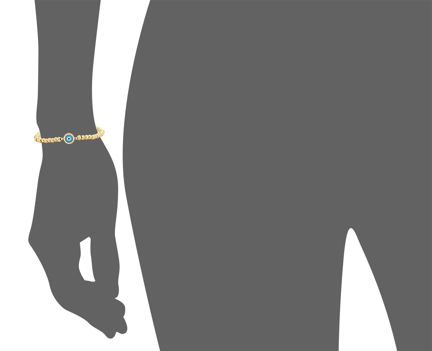 My Daily Styles Sterling Silver Evil Eye Beaded Stretch Bracelet, Blue Simulated Turquoise Center with Crystal Accents