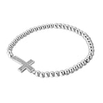 Stainless Steel Beaded Cross Bracelet, CZ Crystal Stretch Bracelet, Religious Jewelry (Yellow Gold-Tone)
