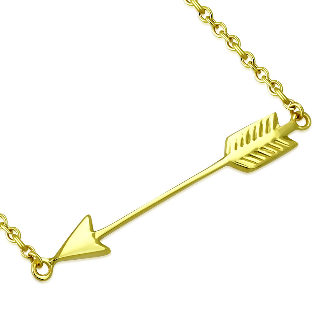 925 Sterling Silver Yellow Gold-Tone Classic Love Arrow Horizontal Womens Pendant Necklace