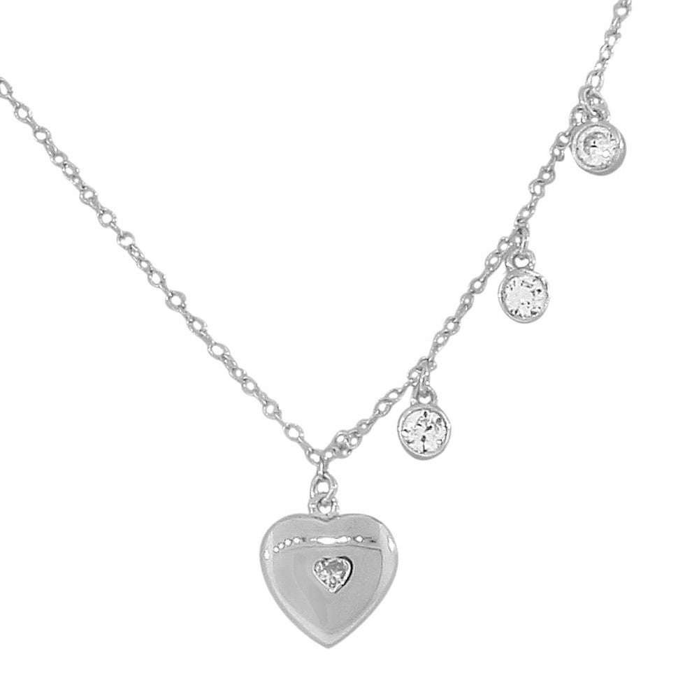 925 Sterling Silver Love Heart CZ Pendant Necklace