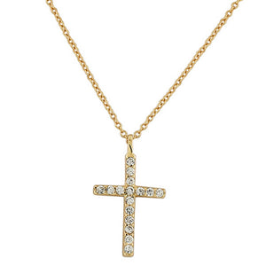 925 Sterling Silver Yellow Gold-Tone Womens Religious Cross White CZ Classic Pendant Necklace