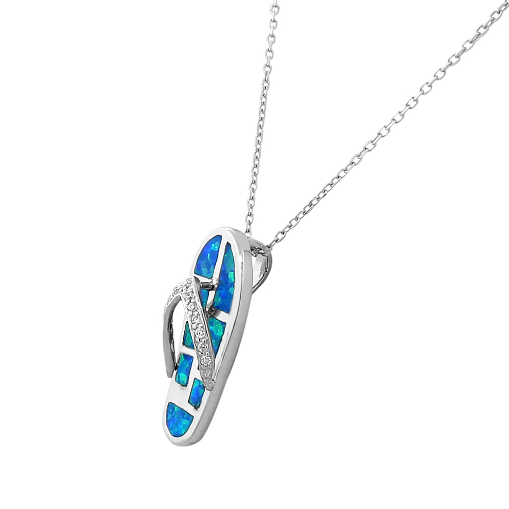 Opal Flip Flop Pendant Necklace Sterling Silver