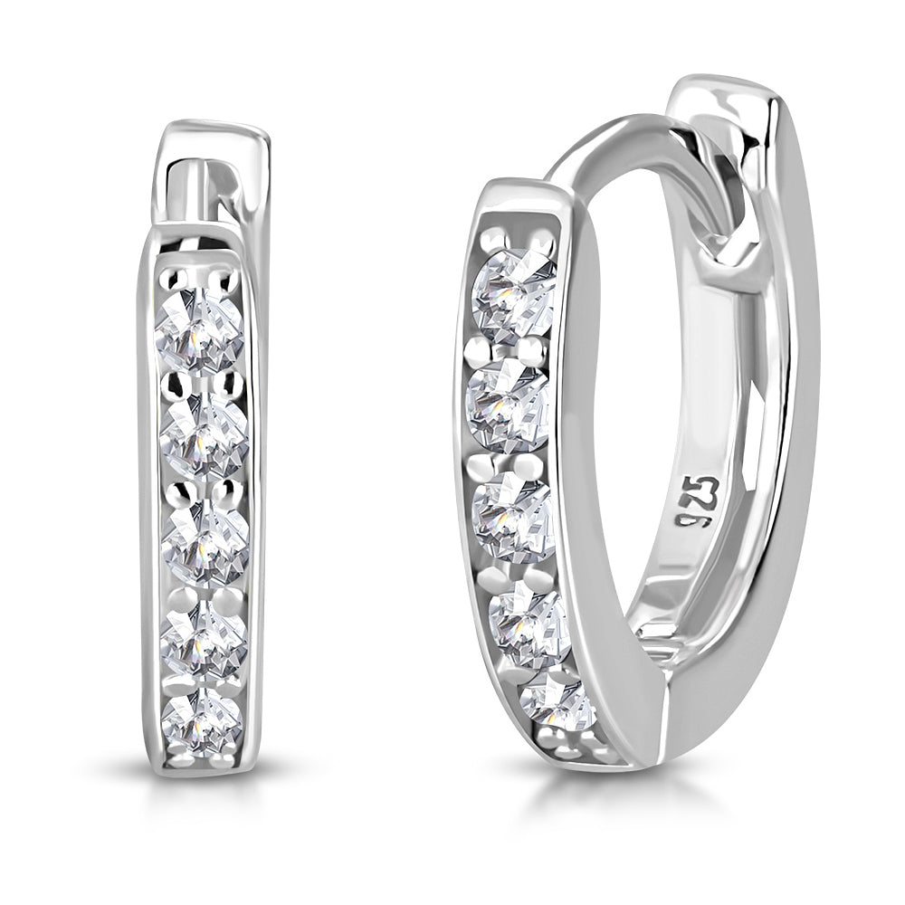 925 Sterling Silver White CZ Small Girls Hoop Huggie Earrings