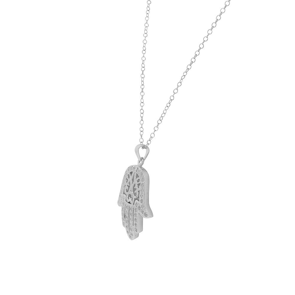 Filigree Hamsa  Sterling Silver Necklace