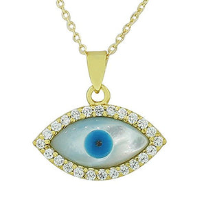 925 Sterling Silver Yellow Gold-Tone Simulated Mother-of-Pearl Evil Eye Pendant Necklace
