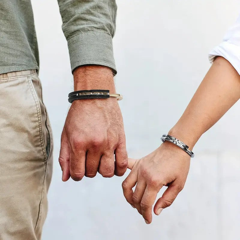 Stainless Steel Adjustable Wristband Bangle Bracelet | Unisex Couples Gift | Silver