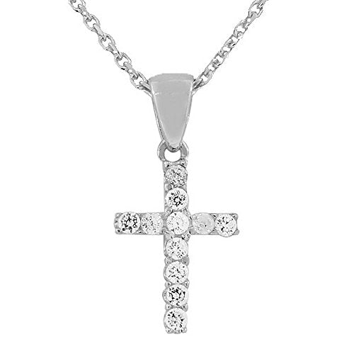 925 Sterling Silver Yellow Gold-Tone Religious Cross White CZ Pendant Necklace