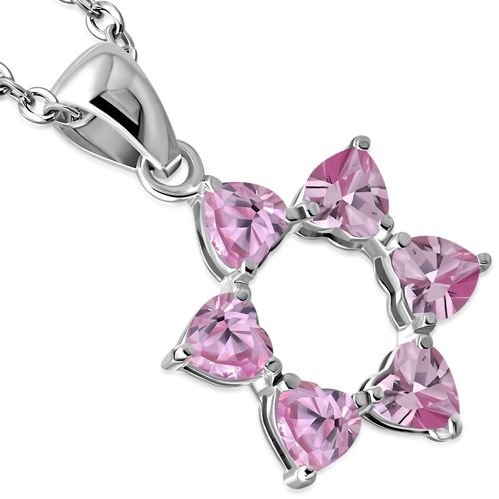 MultiColor Heart Shaped Star of David Necklace Pendant Sterling Silver