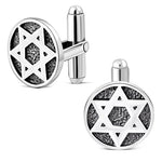 Star of David Cufflinks, 925 Sterling Silver with Textured Pattern, Elegant Formal Wear Accessory, Religious Symbolic Design