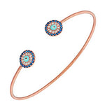 925 Sterling Silver Rose Gold-Tone White Blue CZ Protection Evil Eye Open End Bangle Bracelet