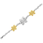 Stainless Steel Two-Tone Links Chain Flowers Floral Bracelet