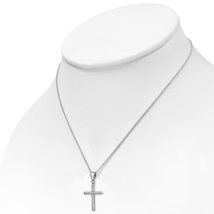 925 Sterling Silver Clear CZ Religious Cross Pendant Necklace, 18"