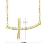 925 Sterling Silver Yellow Gold-Tone Womens Sideways Religious Cross White CZ Pendant Necklace