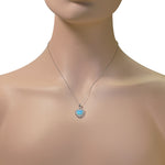 925 Sterling Silver Womens CZ Blue Turquoise-Tone Love Heart Simulated Opal Pendant Necklace