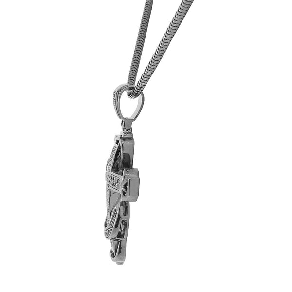 925 Sterling Silver Black Rhodium CZ Large Hip-Hop Statement Cross Pendant Necklace, 30"